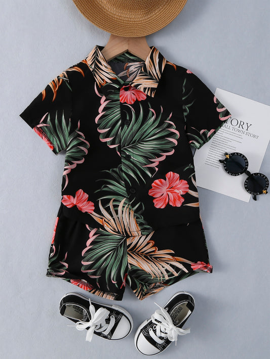 Retro Stripe Waffle-Texture Shirt & Shorts Set