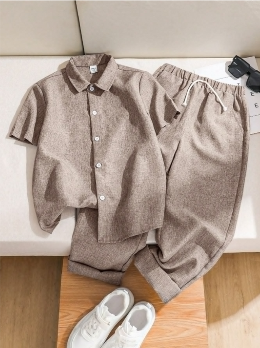 Urban Texture Button-Down & Trousers Set