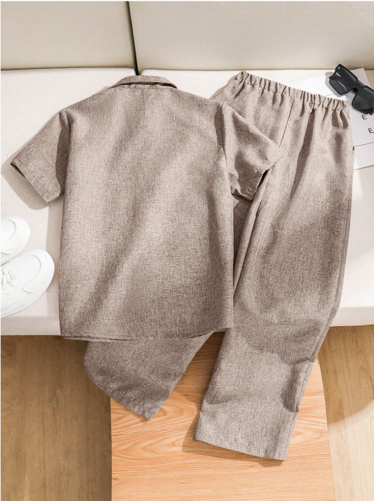 Urban Texture Button-Down & Trousers Set