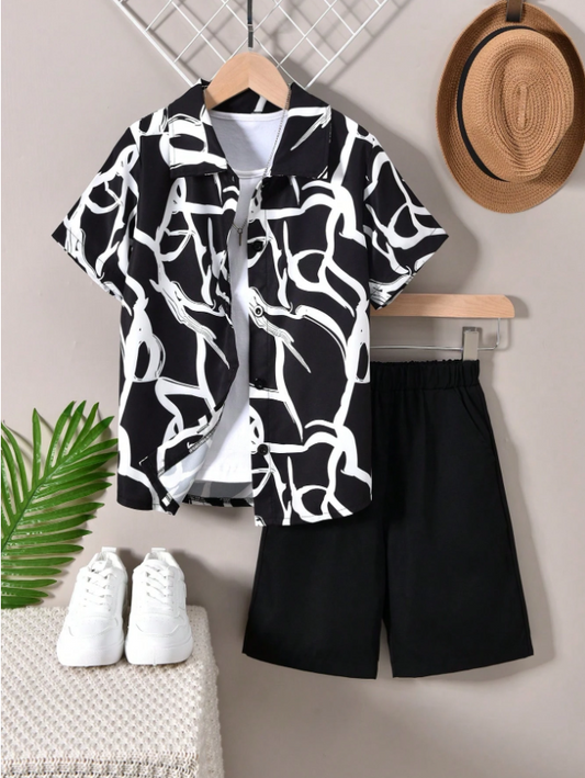 Creative Spirit Abstract Print Shirt & Shorts Set