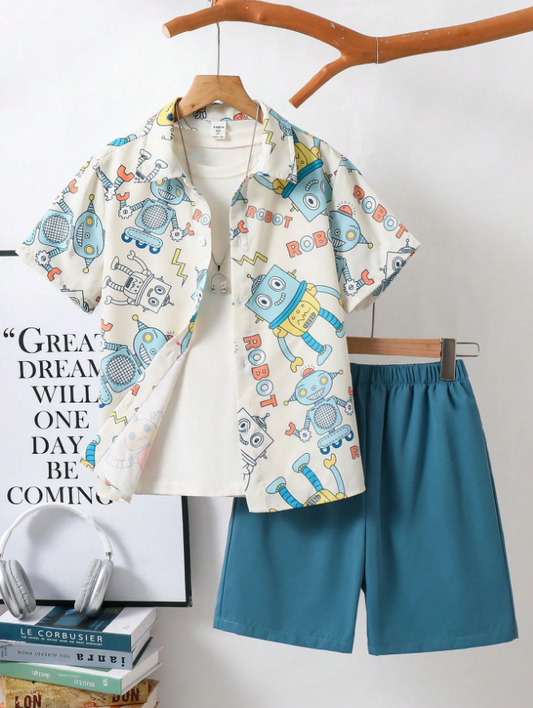 Cyber-Pal Retro Robot Shirt & Shorts Set