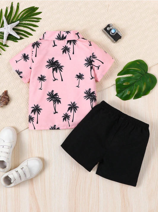 Pink Paradise Palm Shirt & Shorts Set