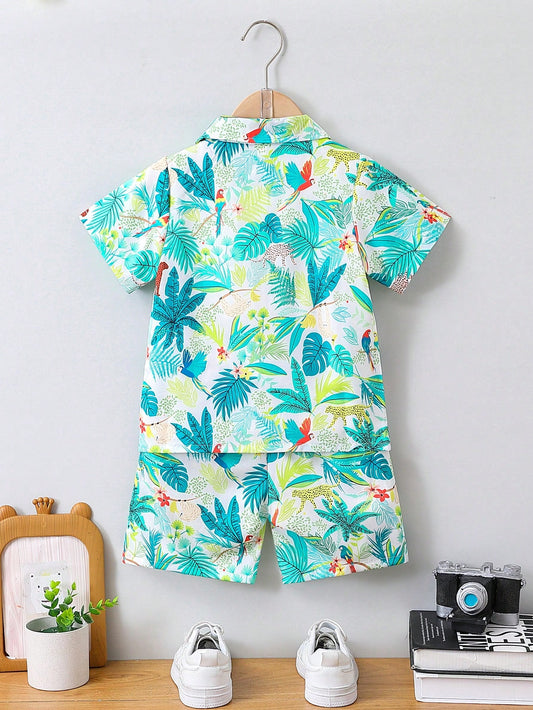 Beige Kids Cotton Top And Elastic Waist Pants Outfit