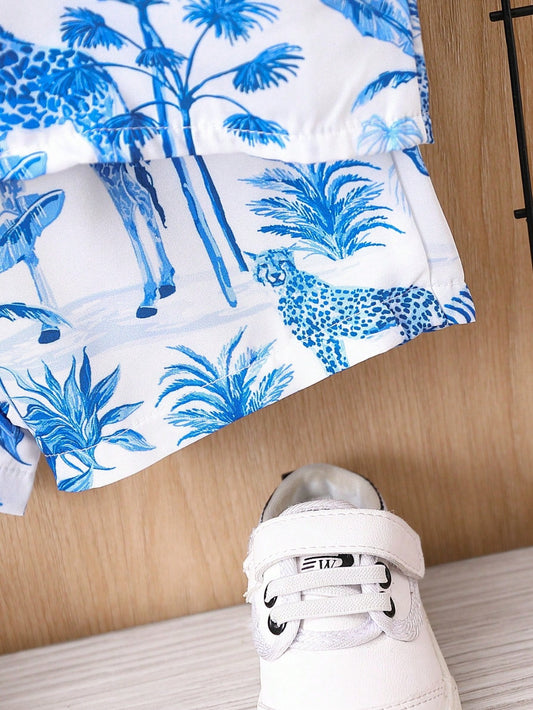 Wild Safari Leopard & Jungle Shirt & Shorts Set
