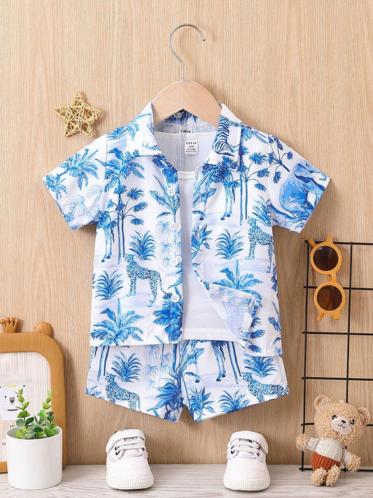 Wild Safari Leopard & Jungle Shirt & Shorts Set