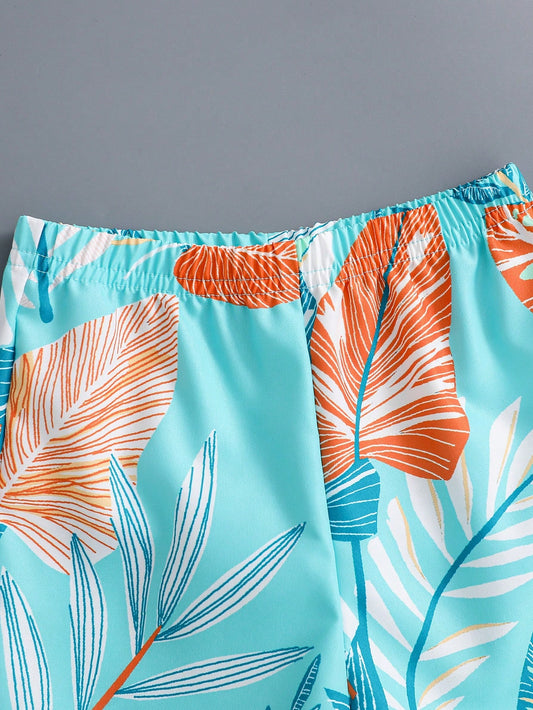 Light Blue Cable Knit Short-Sleeve Top & Shorts Set For Boys