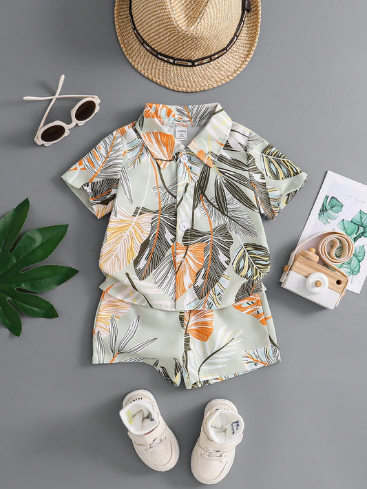 Paradise Grove Tropical Leaf Shirt & Shorts Set
