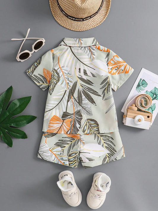 Paradise Grove Tropical Leaf Shirt & Shorts Set