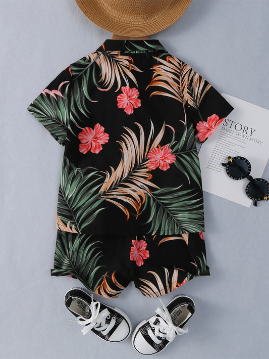 Retro Stripe Waffle-Texture Shirt & Shorts Set