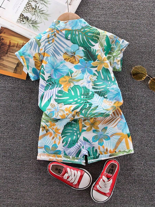 Multicolor Traditional Hanfu Style Summer Outfit With Frog Buttons For Kids