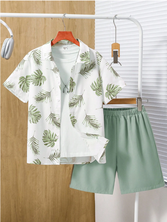 Breezy Garden Monstera Shirt & Shorts Set