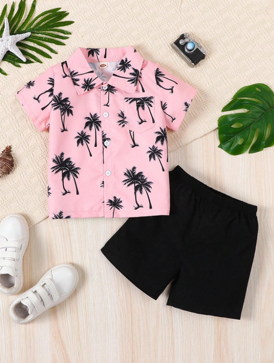 Pink Paradise Palm Shirt & Shorts Set