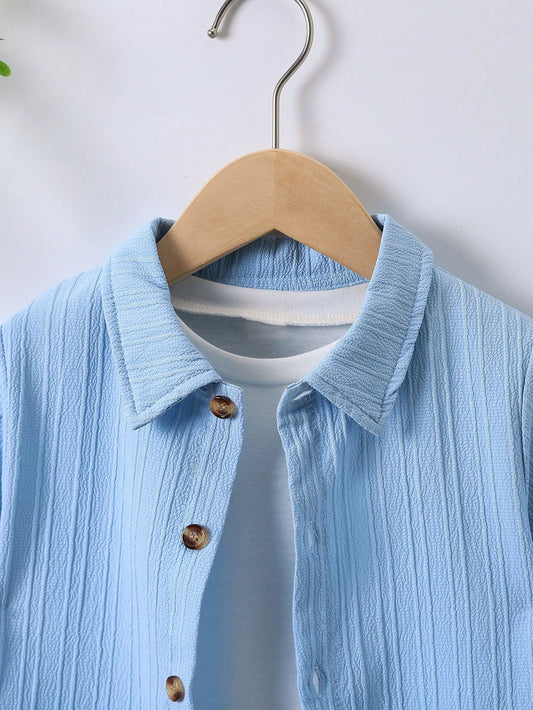 Light Blue Toddler Short-Sleeve Button Shirt & Shorts Set For Kids