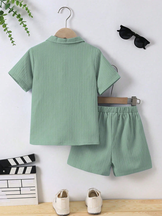 Modern Minimalist Ribbed Texture Shirt & Shorts Set