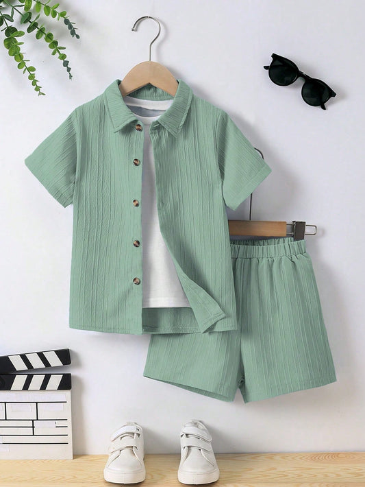 Modern Minimalist Ribbed Texture Shirt & Shorts Set